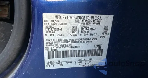 2003 Ford F350 Super Duty из США, поврежденный, VIN 1FTWW33P23EC02154